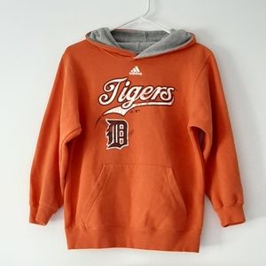 Adidas Detroit Tigers orange hooded sweatshirt.